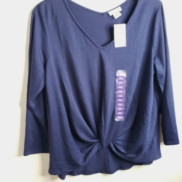Status By Chenault Womens Twist Front V-Neck Pullover Navy Blue Top Size XXL NWT - Picture 11 of 13
